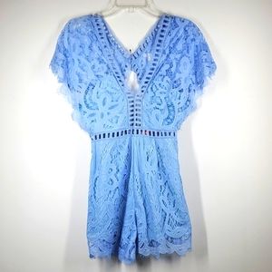 Solaris Style Light Blue Embroidered  Lace Romper S NWT